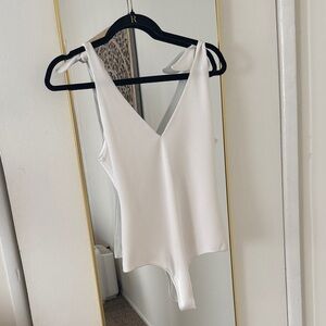 Show Me Your MuMu White Tie-Shoulder Bodysuit